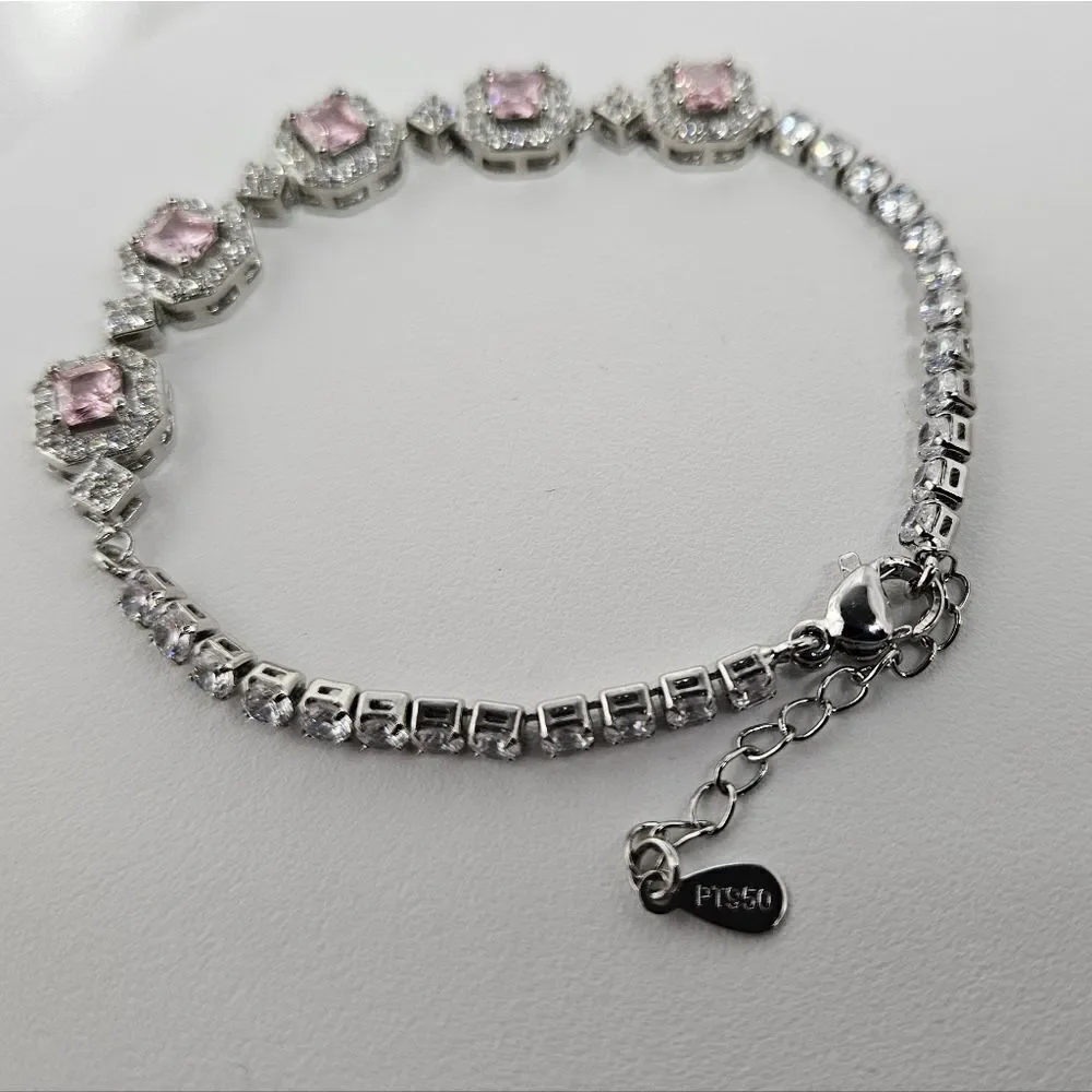 Pink & White Topaz Tennis Bracelet on Platinum - Stamped PT 950